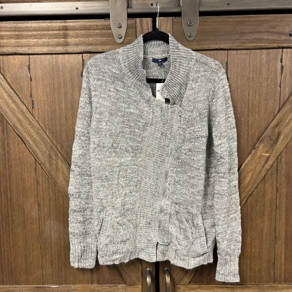 Gap Wool Alpaca Blend Moto Asymmetrical Zip Grandpacore Cardigan Gray Size M NWT - Picture 2 of 9